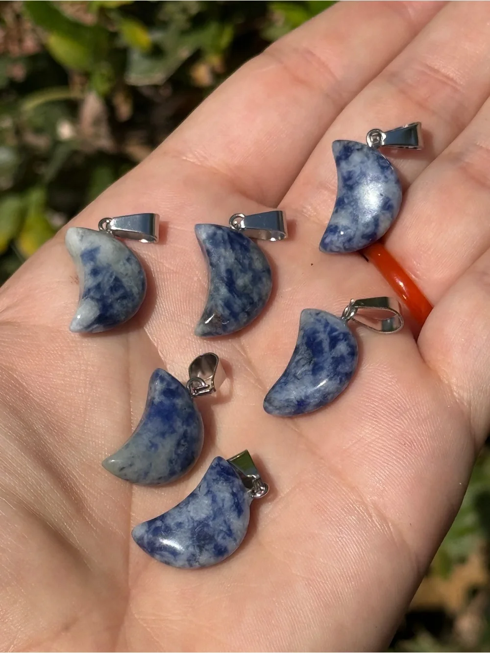 6 Pack Sodalite Crescent Moon Pendants Platinum Tone Brass Jewelry Making